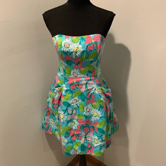 Lilly Pulitzer Strapless Floral A-line Dress Size 2 - Picture 2 of 7